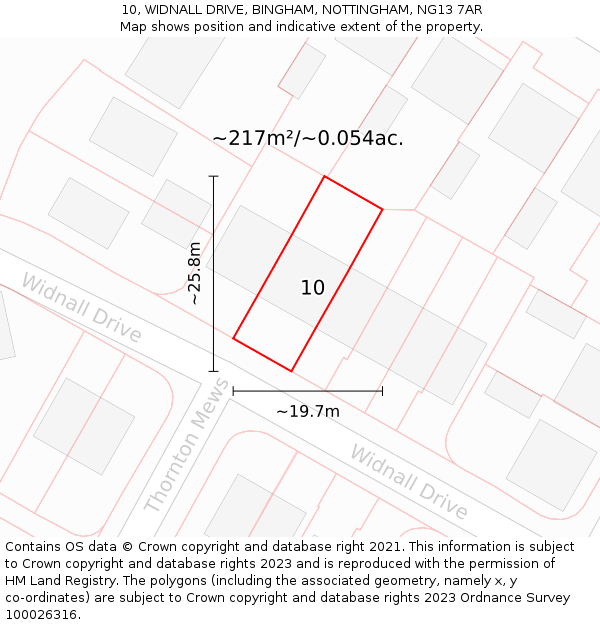 10, WIDNALL DRIVE, BINGHAM, NOTTINGHAM, NG13 7AR: Plot and title map