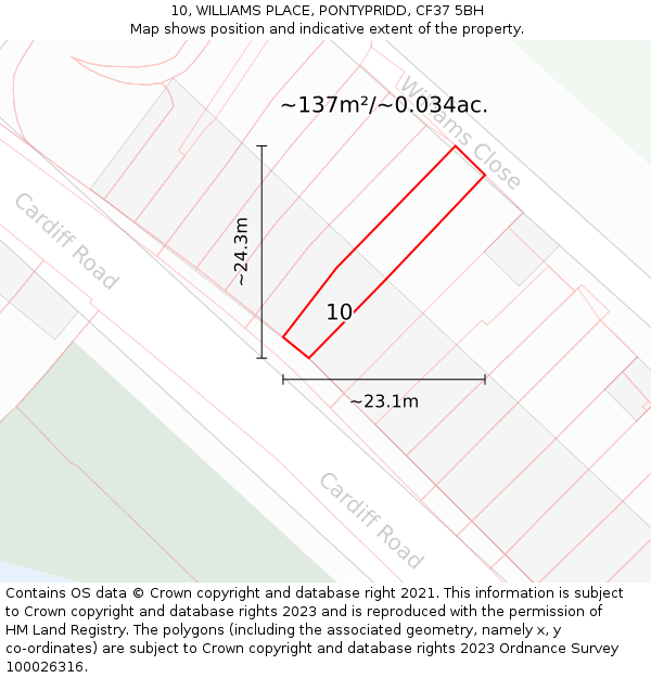 10, WILLIAMS PLACE, PONTYPRIDD, CF37 5BH: Plot and title map