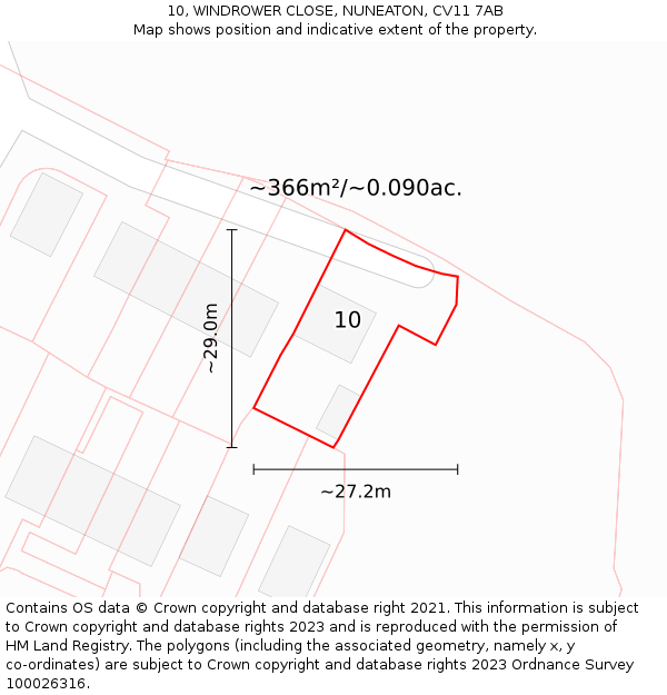 10, WINDROWER CLOSE, NUNEATON, CV11 7AB: Plot and title map