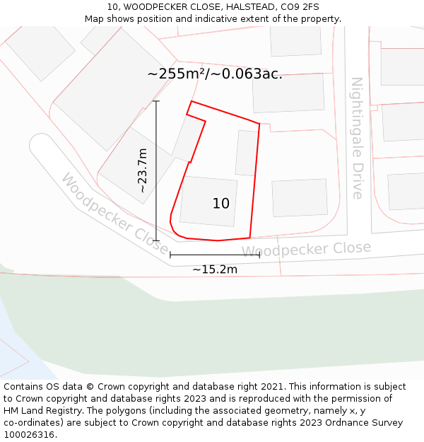 10, WOODPECKER CLOSE, HALSTEAD, CO9 2FS: Plot and title map