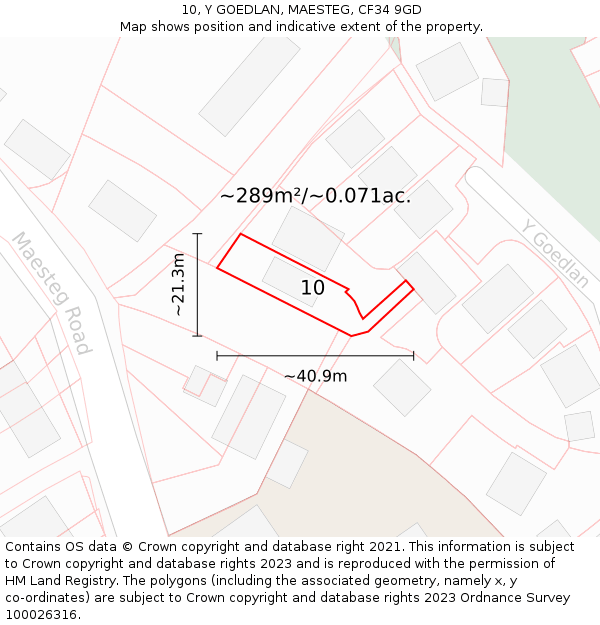10, Y GOEDLAN, MAESTEG, CF34 9GD: Plot and title map