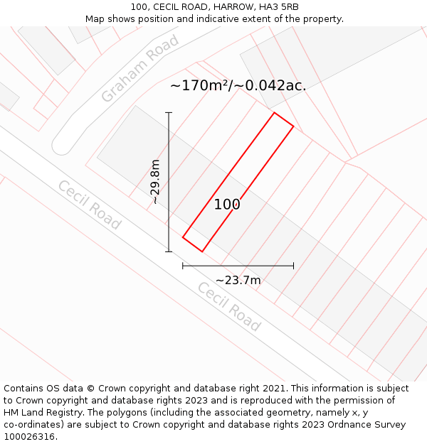 100, CECIL ROAD, HARROW, HA3 5RB: Plot and title map
