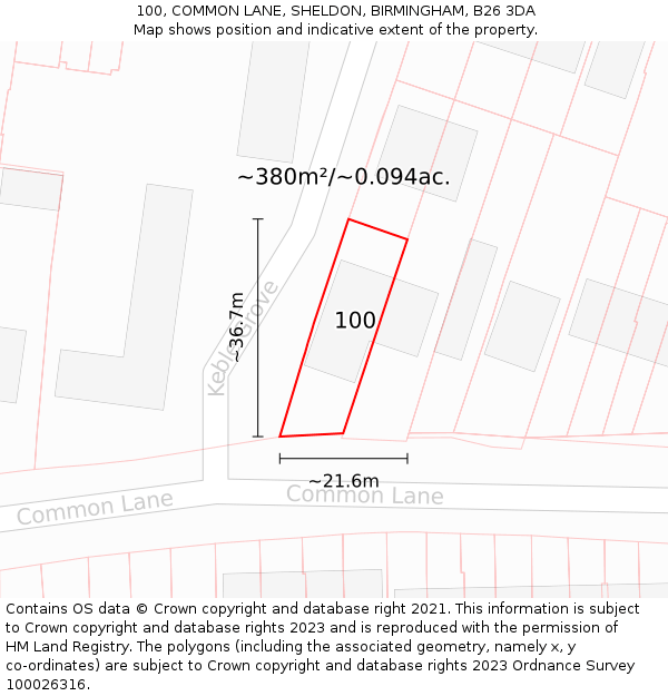 100, COMMON LANE, SHELDON, BIRMINGHAM, B26 3DA: Plot and title map