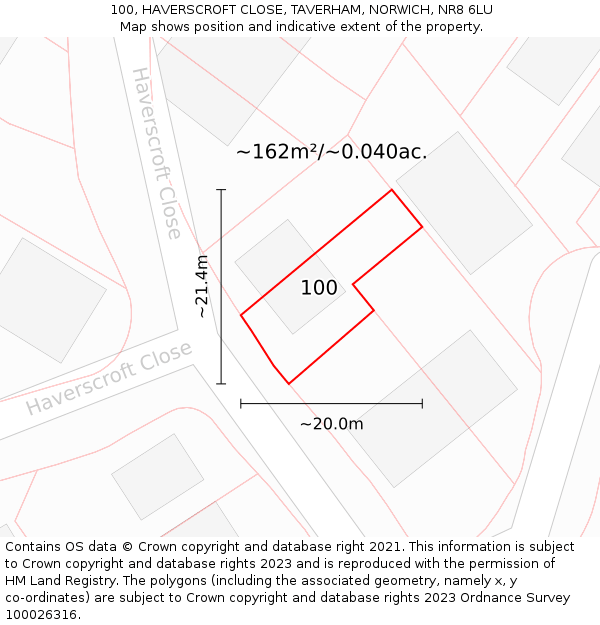 100, HAVERSCROFT CLOSE, TAVERHAM, NORWICH, NR8 6LU: Plot and title map