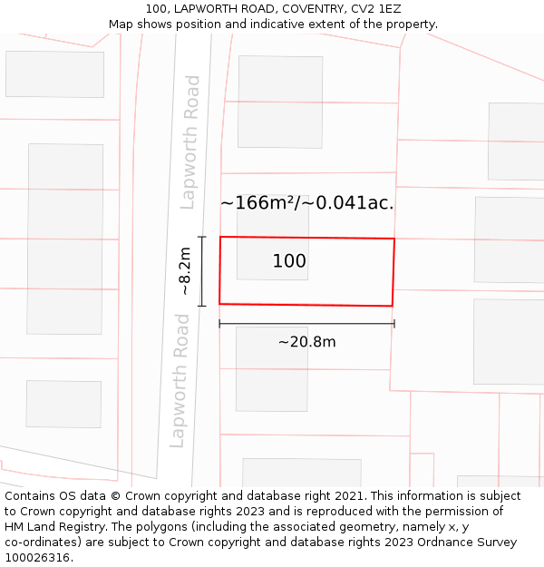 100, LAPWORTH ROAD, COVENTRY, CV2 1EZ: Plot and title map