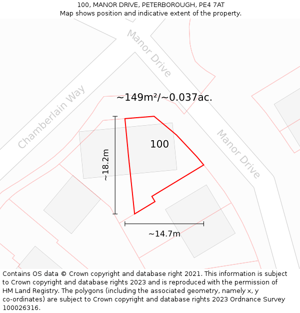 100, MANOR DRIVE, PETERBOROUGH, PE4 7AT: Plot and title map