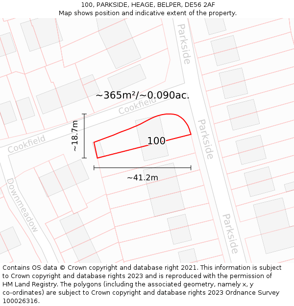 100, PARKSIDE, HEAGE, BELPER, DE56 2AF: Plot and title map