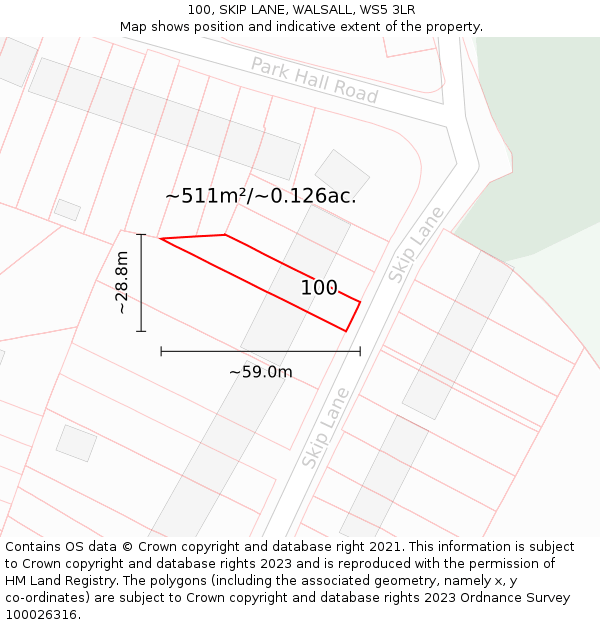 100, SKIP LANE, WALSALL, WS5 3LR: Plot and title map