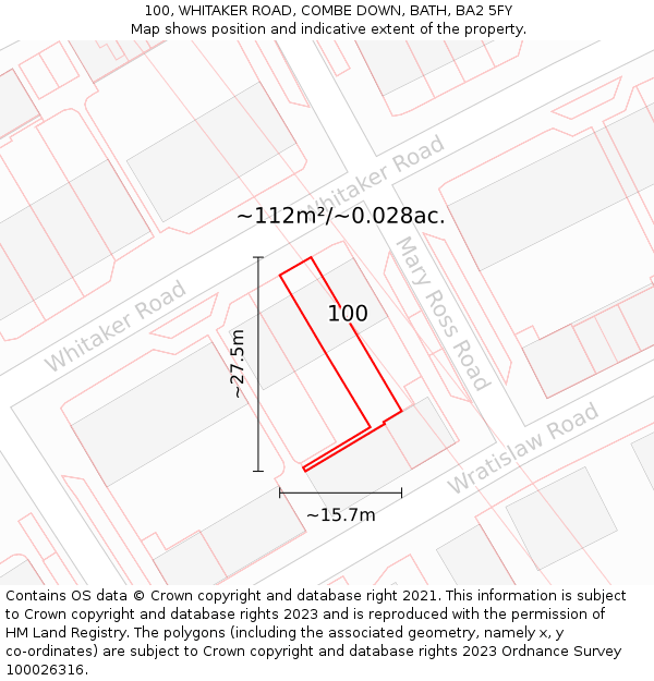 100, WHITAKER ROAD, COMBE DOWN, BATH, BA2 5FY: Plot and title map