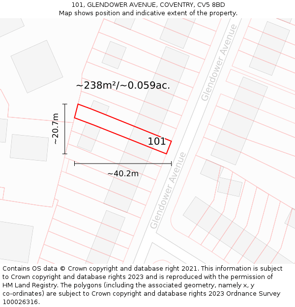 101, GLENDOWER AVENUE, COVENTRY, CV5 8BD: Plot and title map