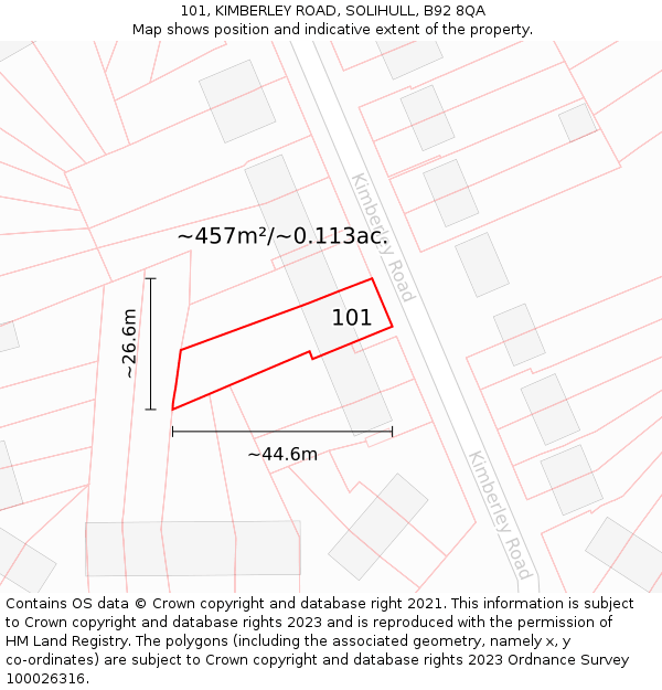 101, KIMBERLEY ROAD, SOLIHULL, B92 8QA: Plot and title map