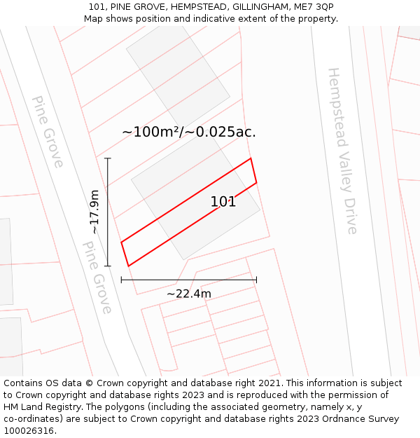 101, PINE GROVE, HEMPSTEAD, GILLINGHAM, ME7 3QP: Plot and title map