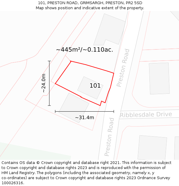 101, PRESTON ROAD, GRIMSARGH, PRESTON, PR2 5SD: Plot and title map
