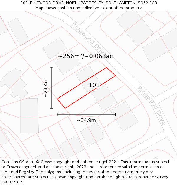 101, RINGWOOD DRIVE, NORTH BADDESLEY, SOUTHAMPTON, SO52 9GR: Plot and title map