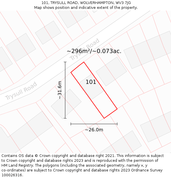 101, TRYSULL ROAD, WOLVERHAMPTON, WV3 7JG: Plot and title map