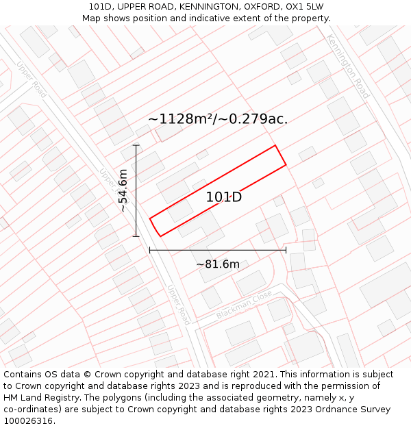101D, UPPER ROAD, KENNINGTON, OXFORD, OX1 5LW: Plot and title map