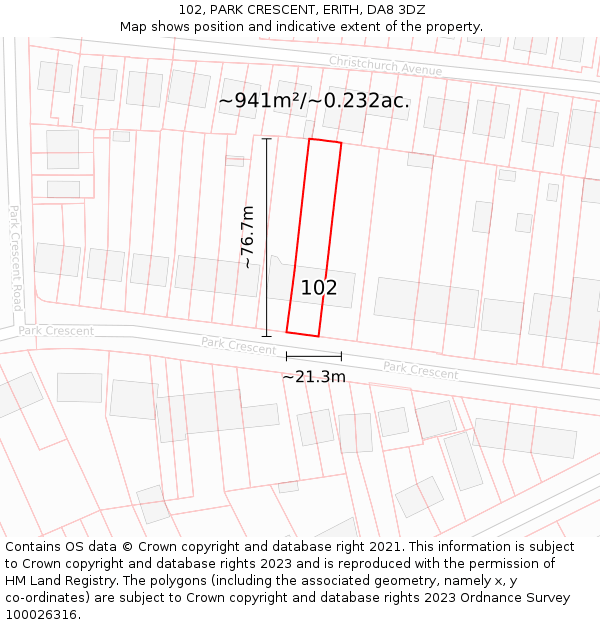 102, PARK CRESCENT, ERITH, DA8 3DZ: Plot and title map