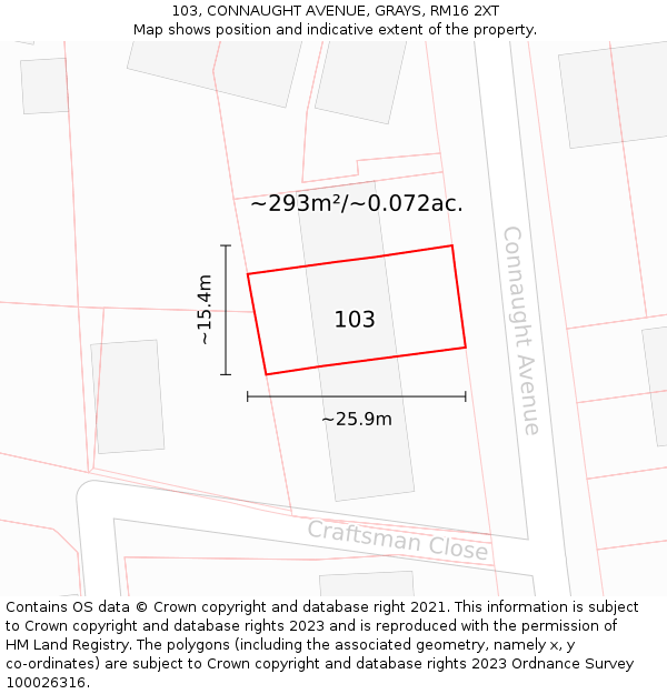 103, CONNAUGHT AVENUE, GRAYS, RM16 2XT: Plot and title map