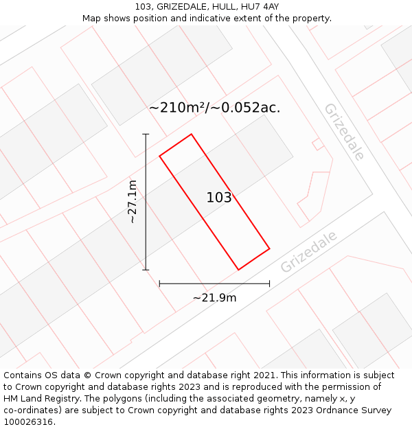 103, GRIZEDALE, HULL, HU7 4AY: Plot and title map