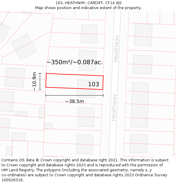 103, HEATHWAY, CARDIFF, CF14 4JS: Plot and title map