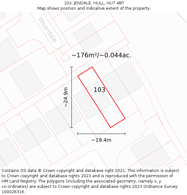 103, JENDALE, HULL, HU7 4BT: Plot and title map