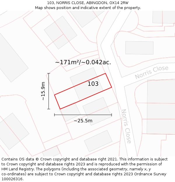 103, NORRIS CLOSE, ABINGDON, OX14 2RW: Plot and title map