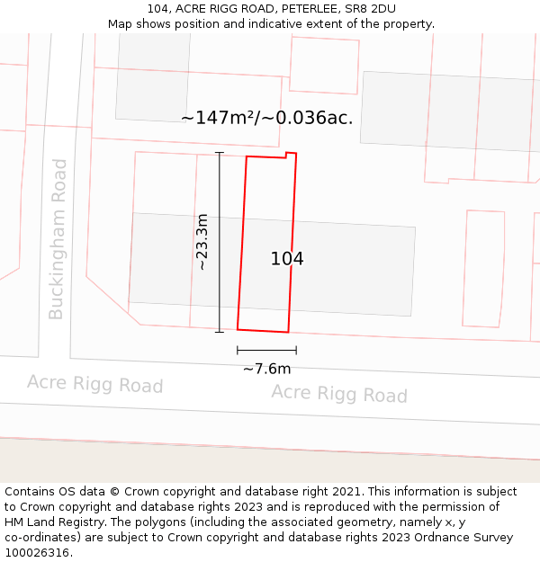 104, ACRE RIGG ROAD, PETERLEE, SR8 2DU: Plot and title map