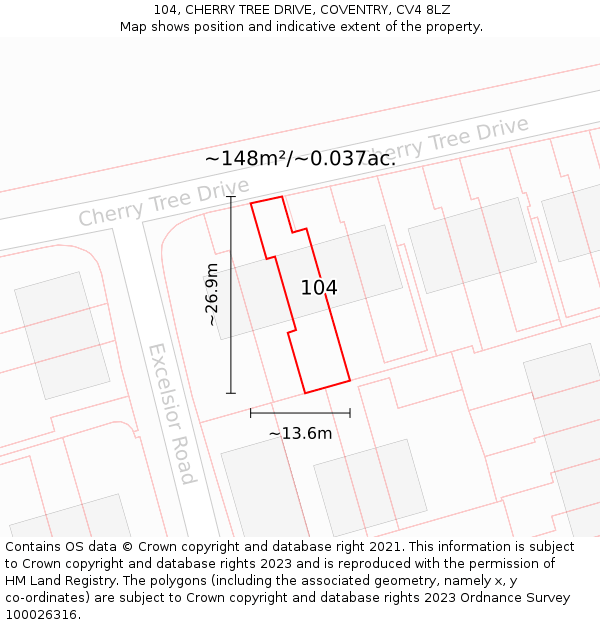 104, CHERRY TREE DRIVE, COVENTRY, CV4 8LZ: Plot and title map
