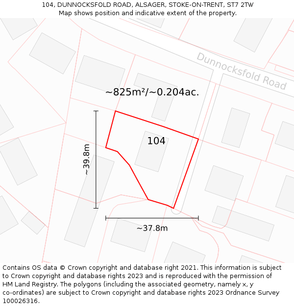 104, DUNNOCKSFOLD ROAD, ALSAGER, STOKE-ON-TRENT, ST7 2TW: Plot and title map