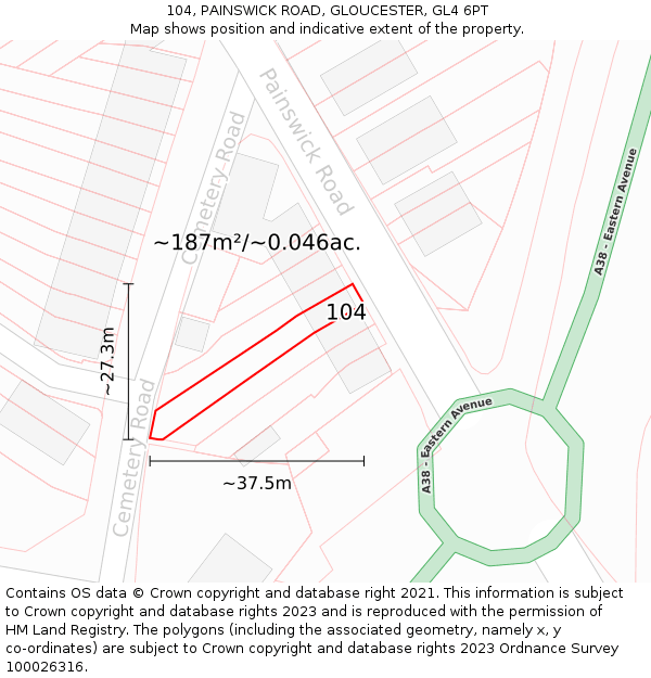 104, PAINSWICK ROAD, GLOUCESTER, GL4 6PT: Plot and title map