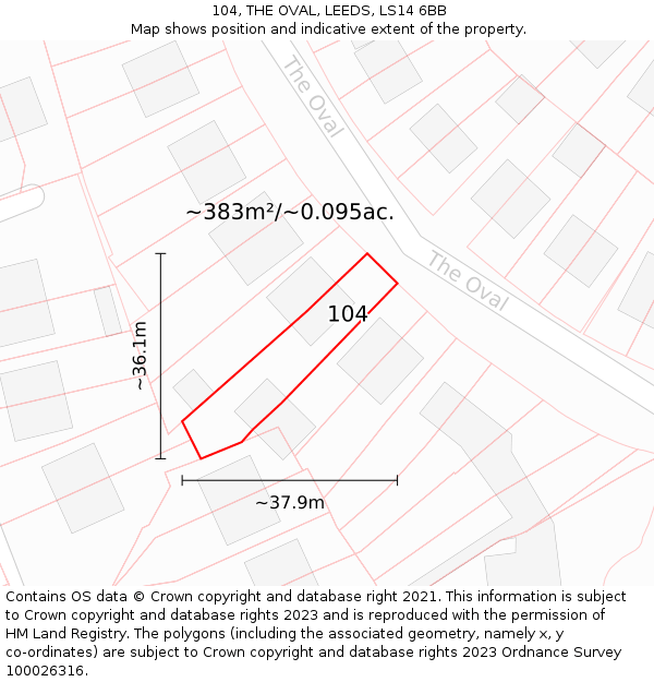 104, THE OVAL, LEEDS, LS14 6BB: Plot and title map