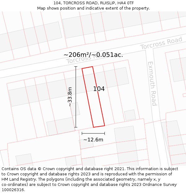 104, TORCROSS ROAD, RUISLIP, HA4 0TF: Plot and title map