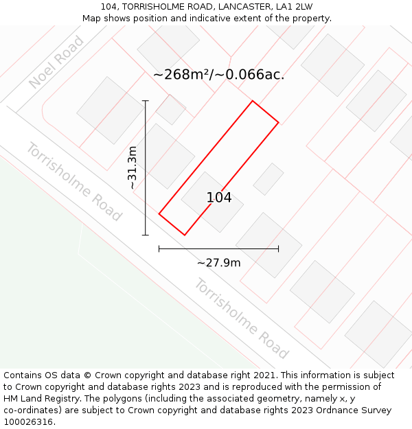 104, TORRISHOLME ROAD, LANCASTER, LA1 2LW: Plot and title map