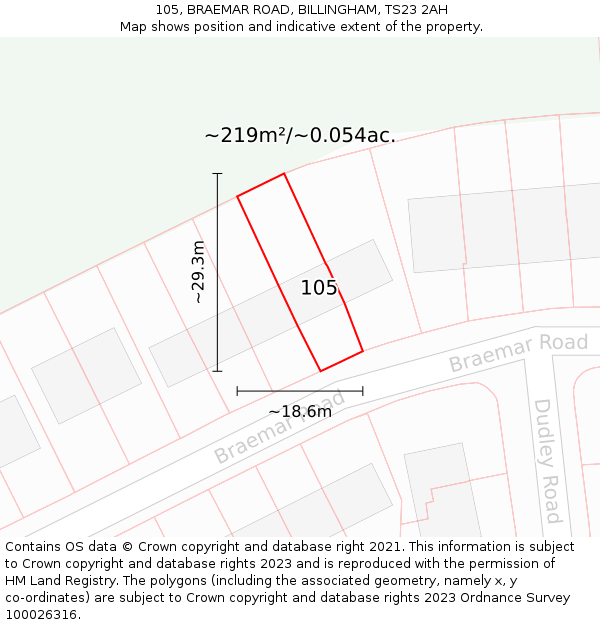 105, BRAEMAR ROAD, BILLINGHAM, TS23 2AH: Plot and title map