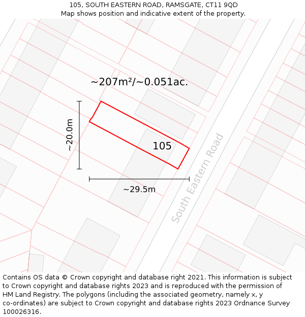 105, SOUTH EASTERN ROAD, RAMSGATE, CT11 9QD: Plot and title map