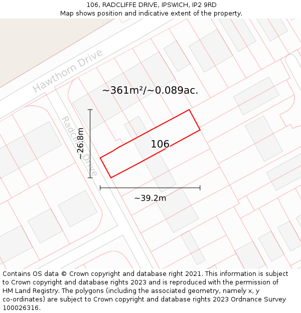 106, RADCLIFFE DRIVE, IPSWICH, IP2 9RD: Plot and title map