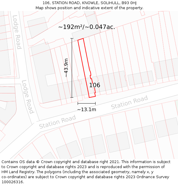 106, STATION ROAD, KNOWLE, SOLIHULL, B93 0HJ: Plot and title map
