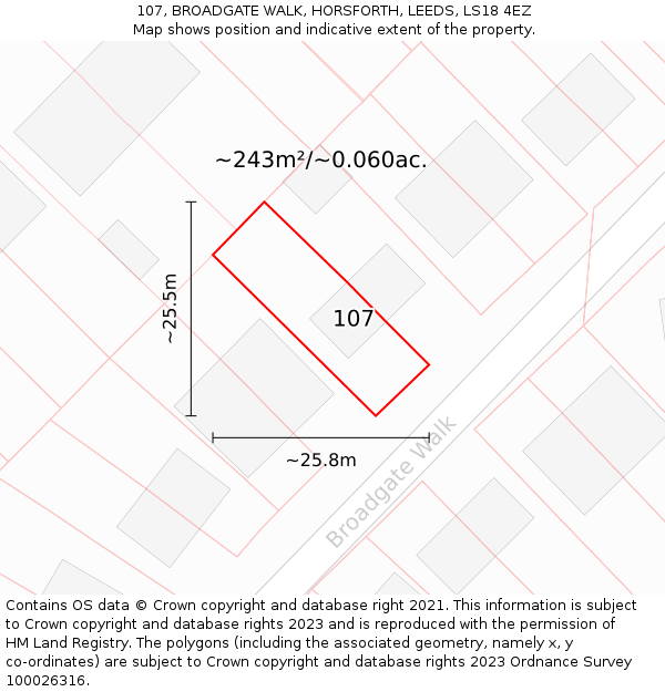 107, BROADGATE WALK, HORSFORTH, LEEDS, LS18 4EZ: Plot and title map
