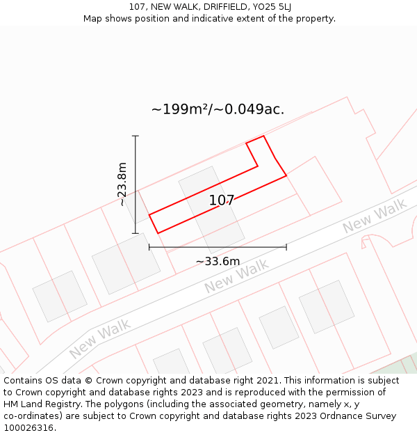 107, NEW WALK, DRIFFIELD, YO25 5LJ: Plot and title map