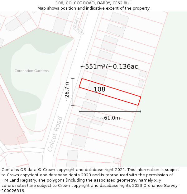 108, COLCOT ROAD, BARRY, CF62 8UH: Plot and title map