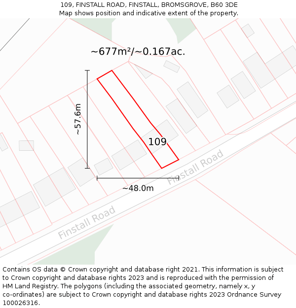 109, FINSTALL ROAD, FINSTALL, BROMSGROVE, B60 3DE: Plot and title map