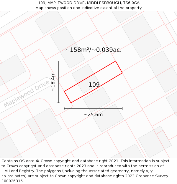 109, MAPLEWOOD DRIVE, MIDDLESBROUGH, TS6 0GA: Plot and title map