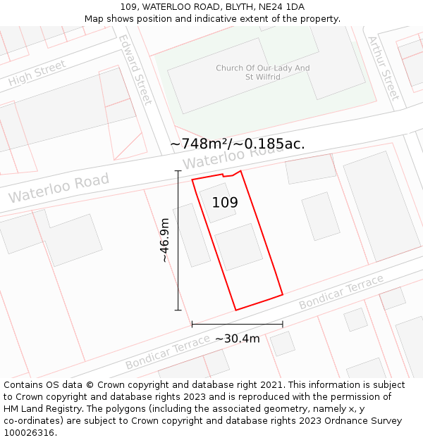 109, WATERLOO ROAD, BLYTH, NE24 1DA: Plot and title map