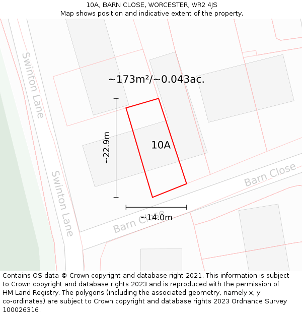 10A, BARN CLOSE, WORCESTER, WR2 4JS: Plot and title map