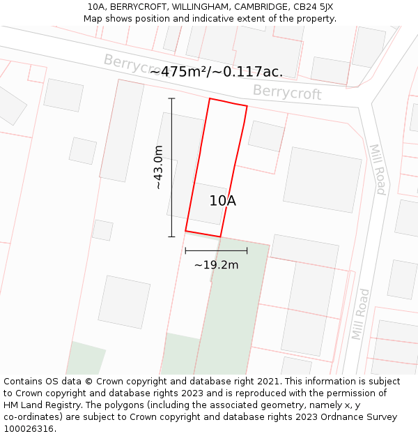 10A, BERRYCROFT, WILLINGHAM, CAMBRIDGE, CB24 5JX: Plot and title map