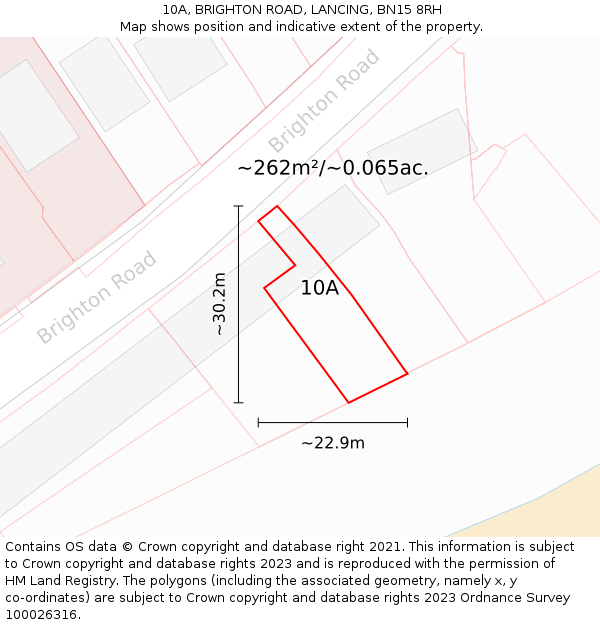10A, BRIGHTON ROAD, LANCING, BN15 8RH: Plot and title map