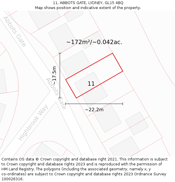 11, ABBOTS GATE, LYDNEY, GL15 4BQ: Plot and title map