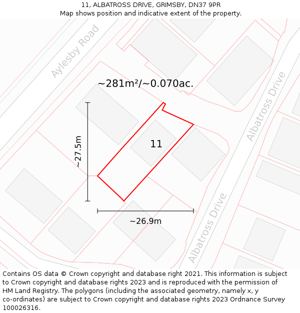 11, ALBATROSS DRIVE, GRIMSBY, DN37 9PR: Plot and title map