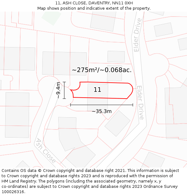11, ASH CLOSE, DAVENTRY, NN11 0XH: Plot and title map