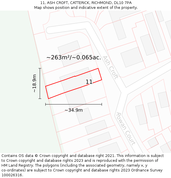 11, ASH CROFT, CATTERICK, RICHMOND, DL10 7PA: Plot and title map